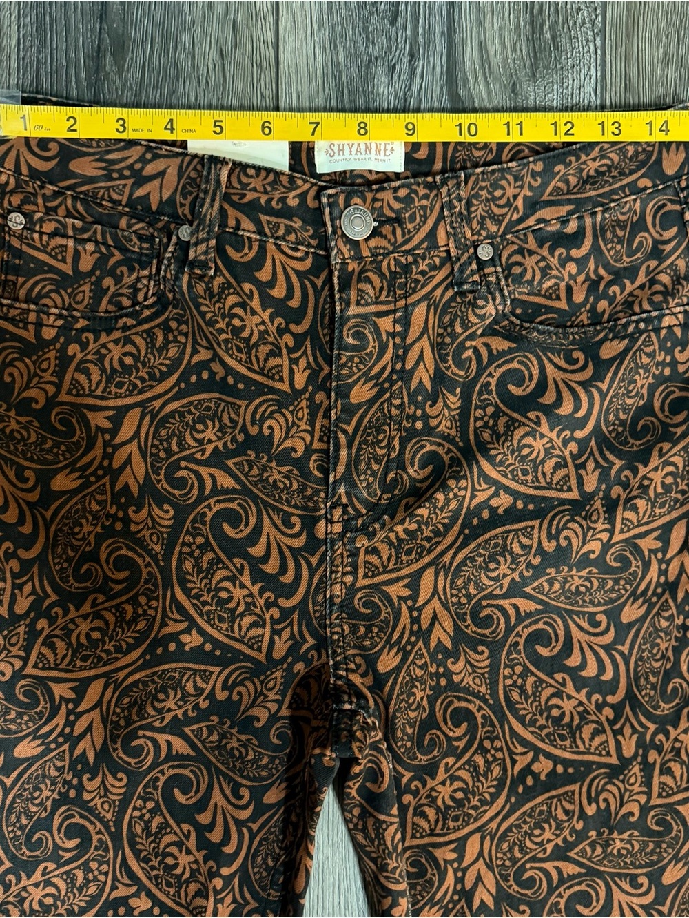 Shyanne Paisley High Rise Flare Western Jeans Brown Black W32 L36 Boho Cowgirl - Picture 11 of 16